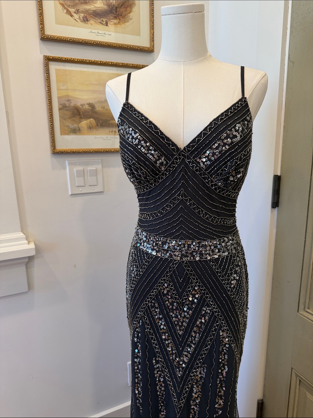 Black and Silver Sequin Evening Dress